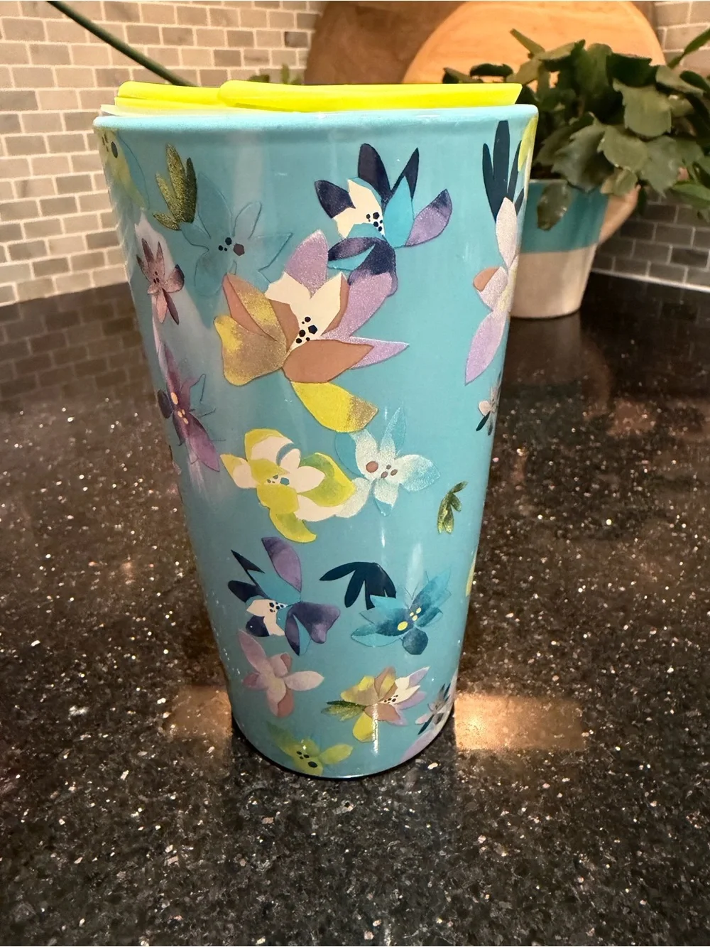 Starbucks Magnolia Blue Floral 12oz Ceramic Travel Tumbler w/Lid